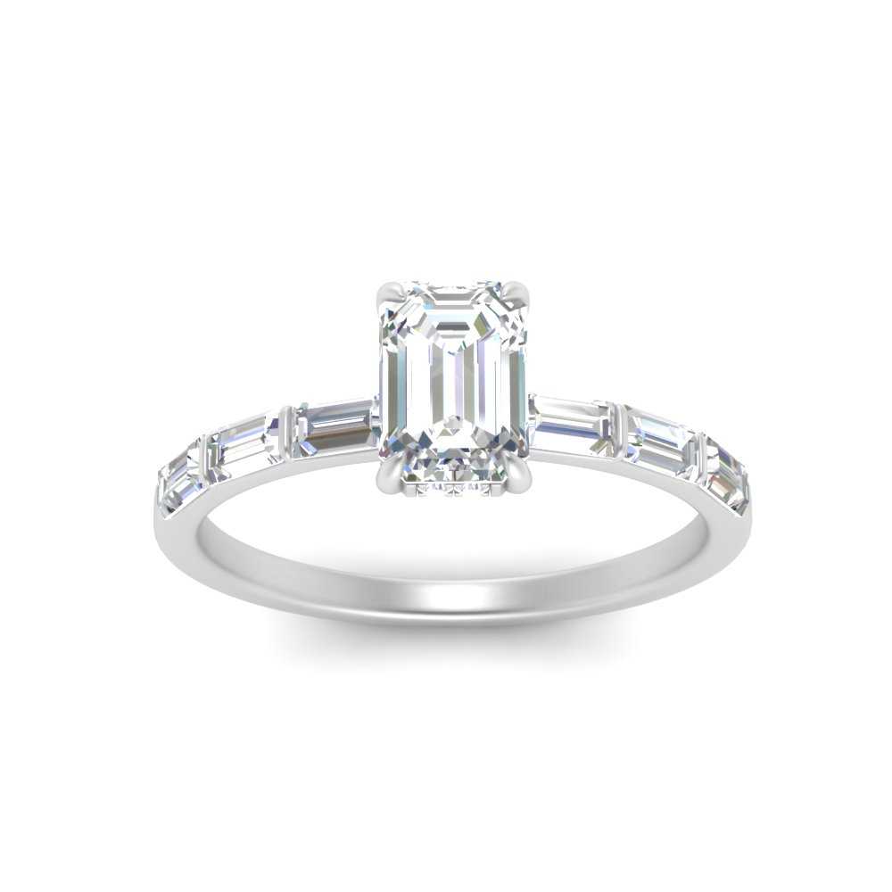 Lab Grown Emerald Cut Diamond Halo Engagement Rings 14K White Gold