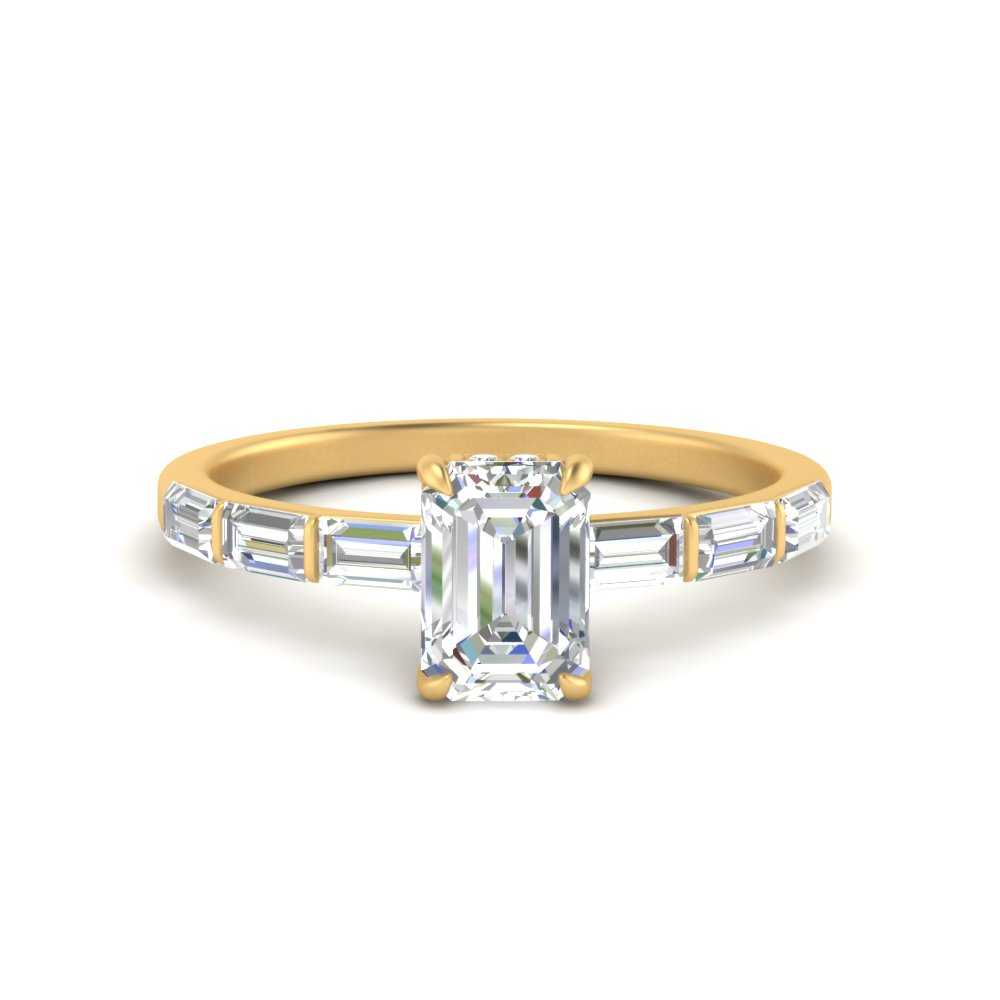 Lab Grown Emerald Cut Diamond Halo Engagement Rings 14K Yellow Gold