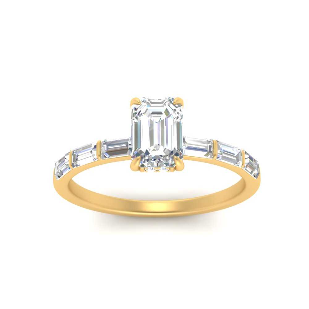 Lab Grown Emerald Cut Diamond Halo Engagement Rings 14K Yellow Gold