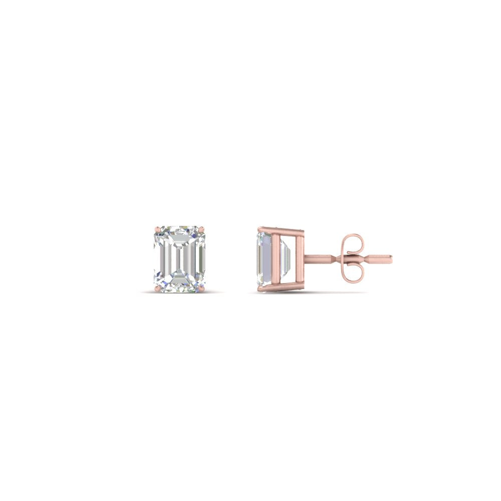 1/2 To 5 Ctw Emerald Cut Basket Lab Diamond Stud Earring 14K Gold