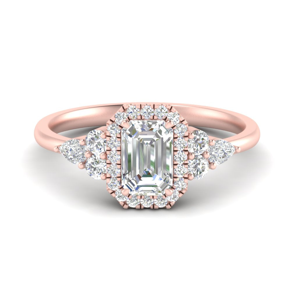 Lab Emerald Cut diamond Halo Engagement Rings 14K Rose Gold