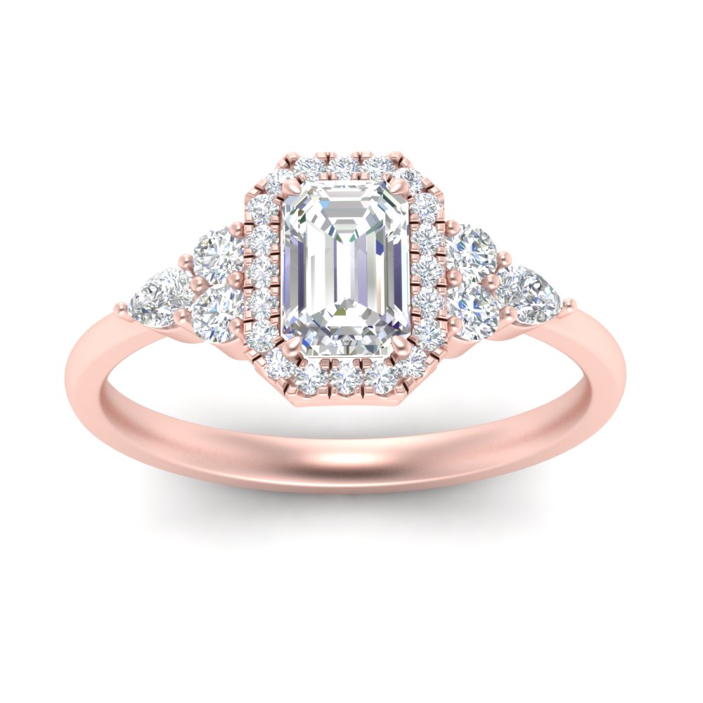 Lab Emerald Cut diamond Halo Engagement Rings 14K Rose Gold