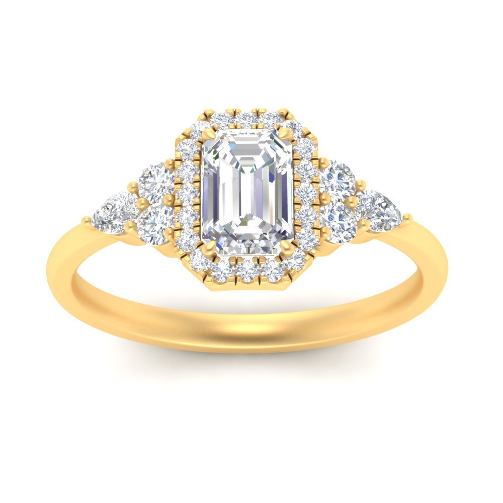 Lab Emerald Cut diamond Halo Engagement Rings 14K Yellow Gold