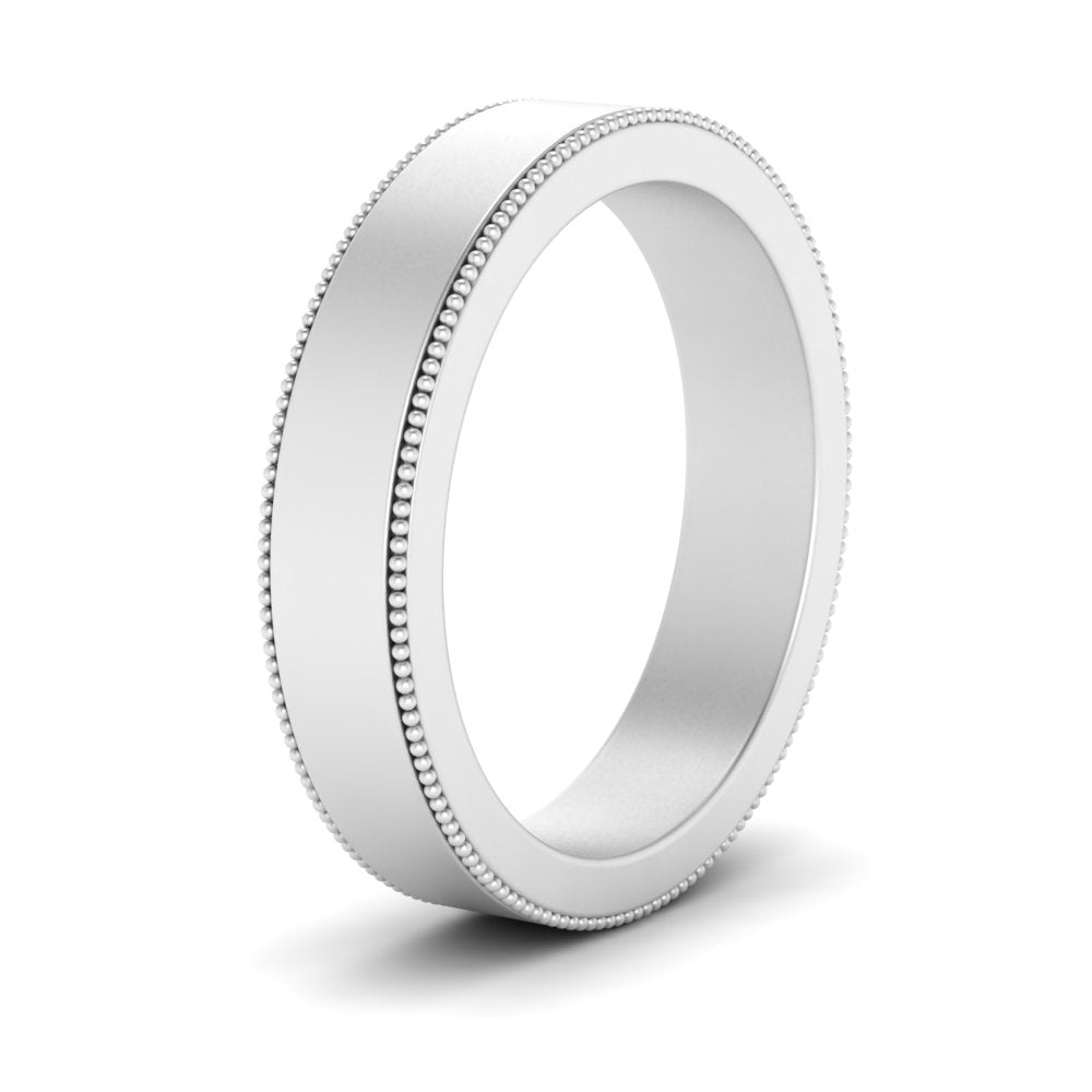 Flat Milgrain Stackable Mens Wedding Band In 14K White Gold | Cuts & Carat