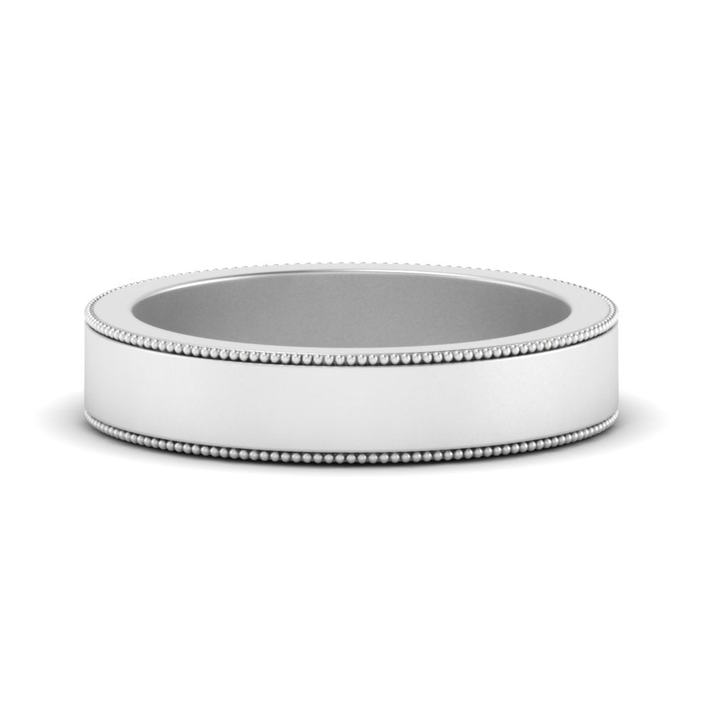 Flat Milgrain Stackable Mens Wedding Band In 14K White Gold | Cuts & Carat