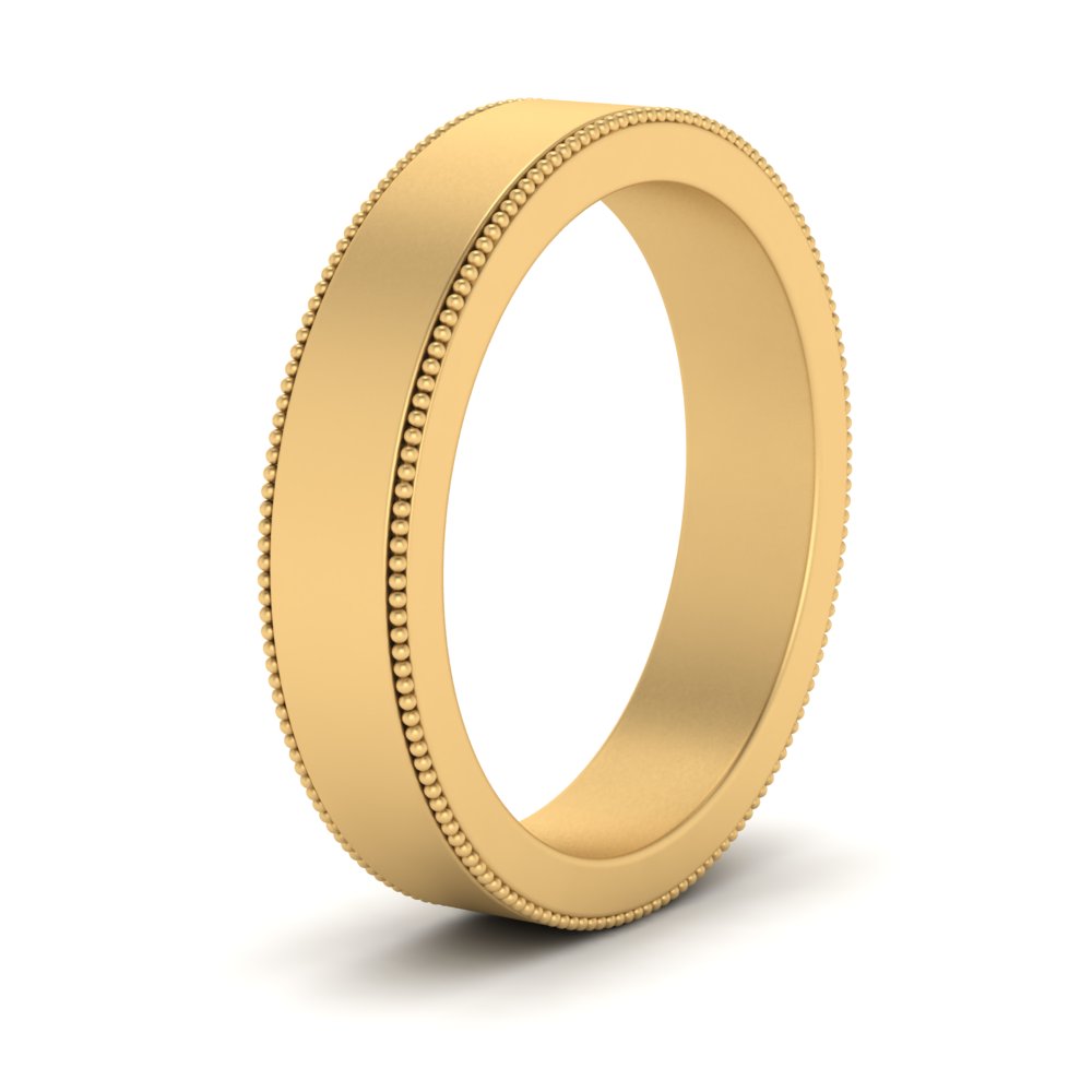 Flat Milgrain Stackable Mens Wedding Band In 14K Yellow Gold | Cuts & Carat