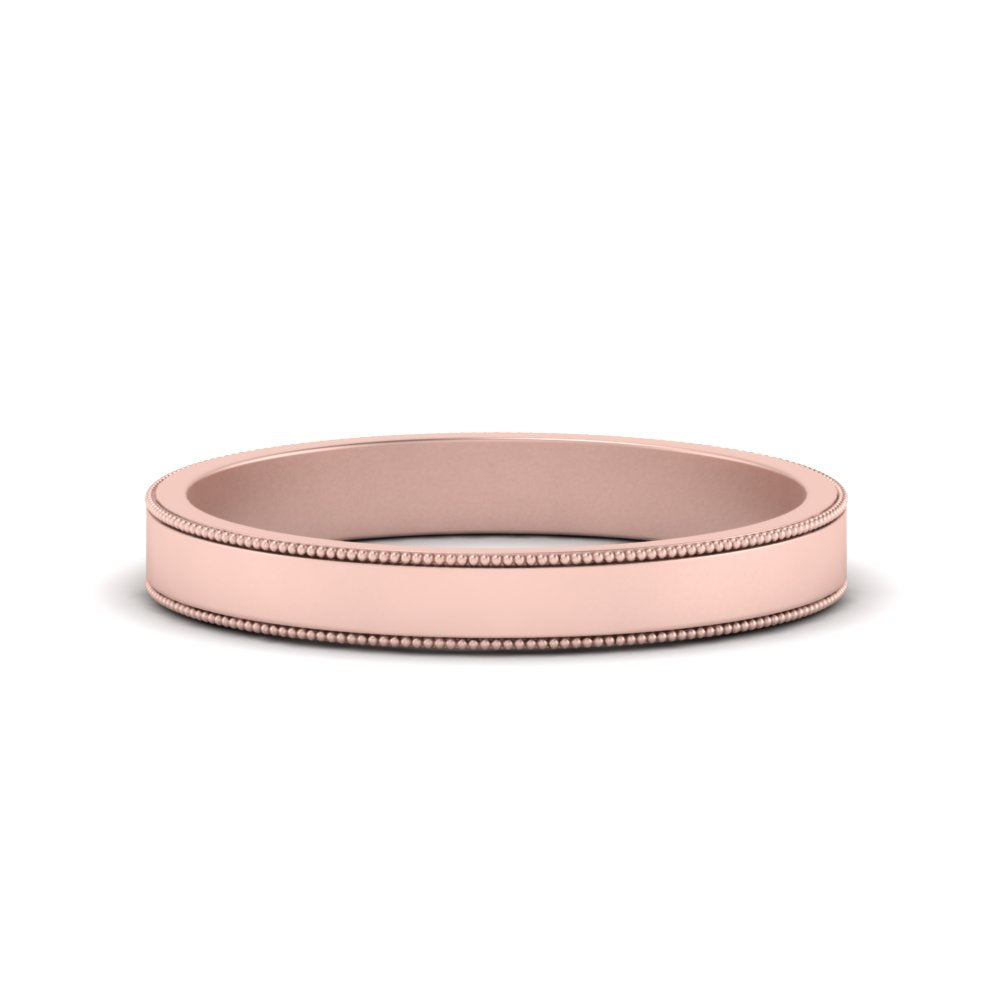 Flat Milgrain Stackable Mens Wedding Band In 14K Rose Gold | Cuts & Carat