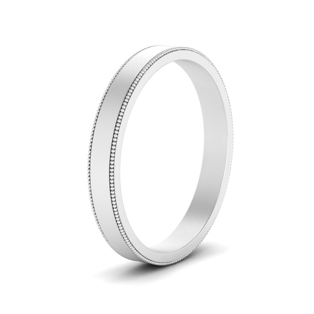 Flat Milgrain Stackable Mens Wedding Band In 14K White Gold | Cuts & Carat