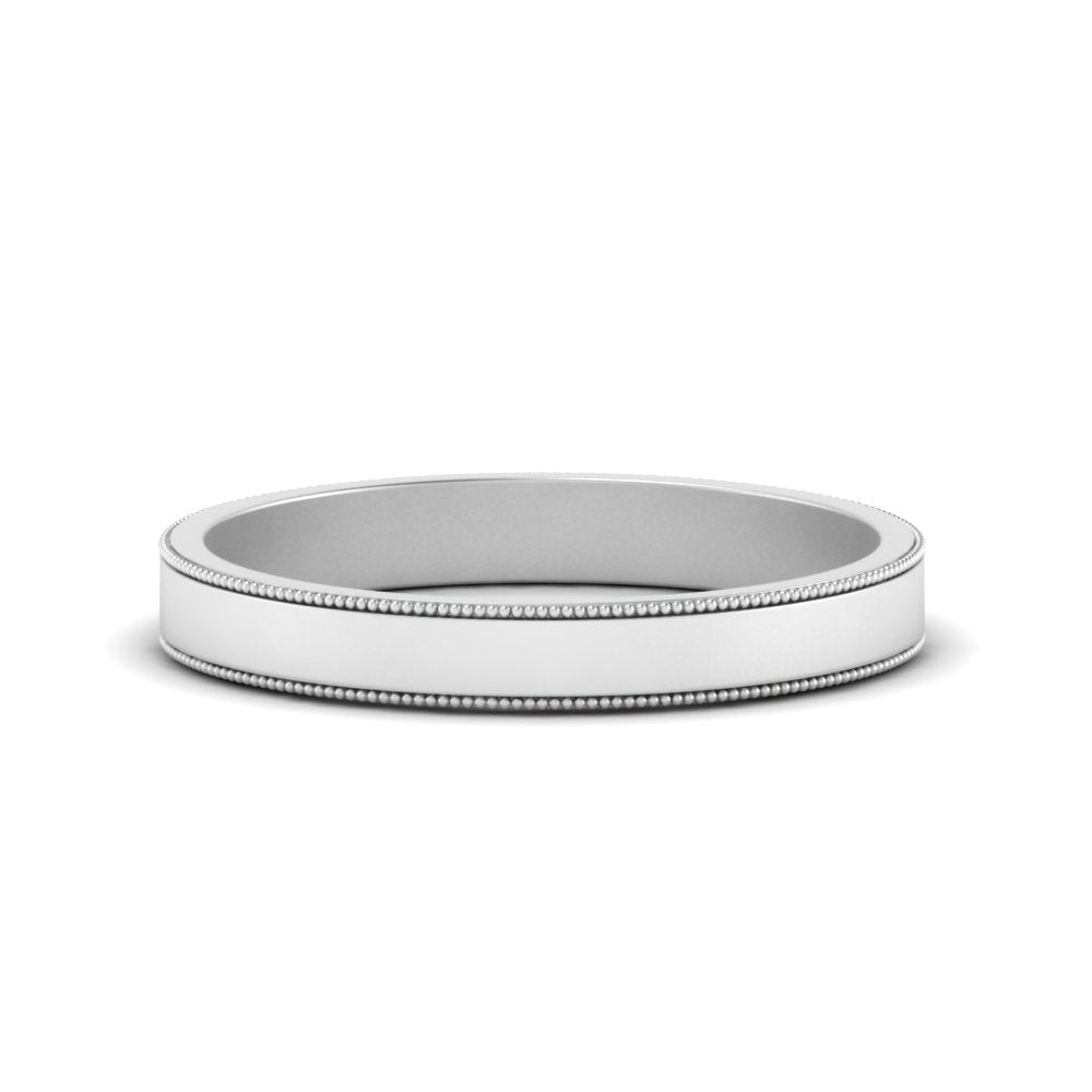 Flat Milgrain Stackable Mens Wedding Band In 14K White Gold | Cuts & Carat