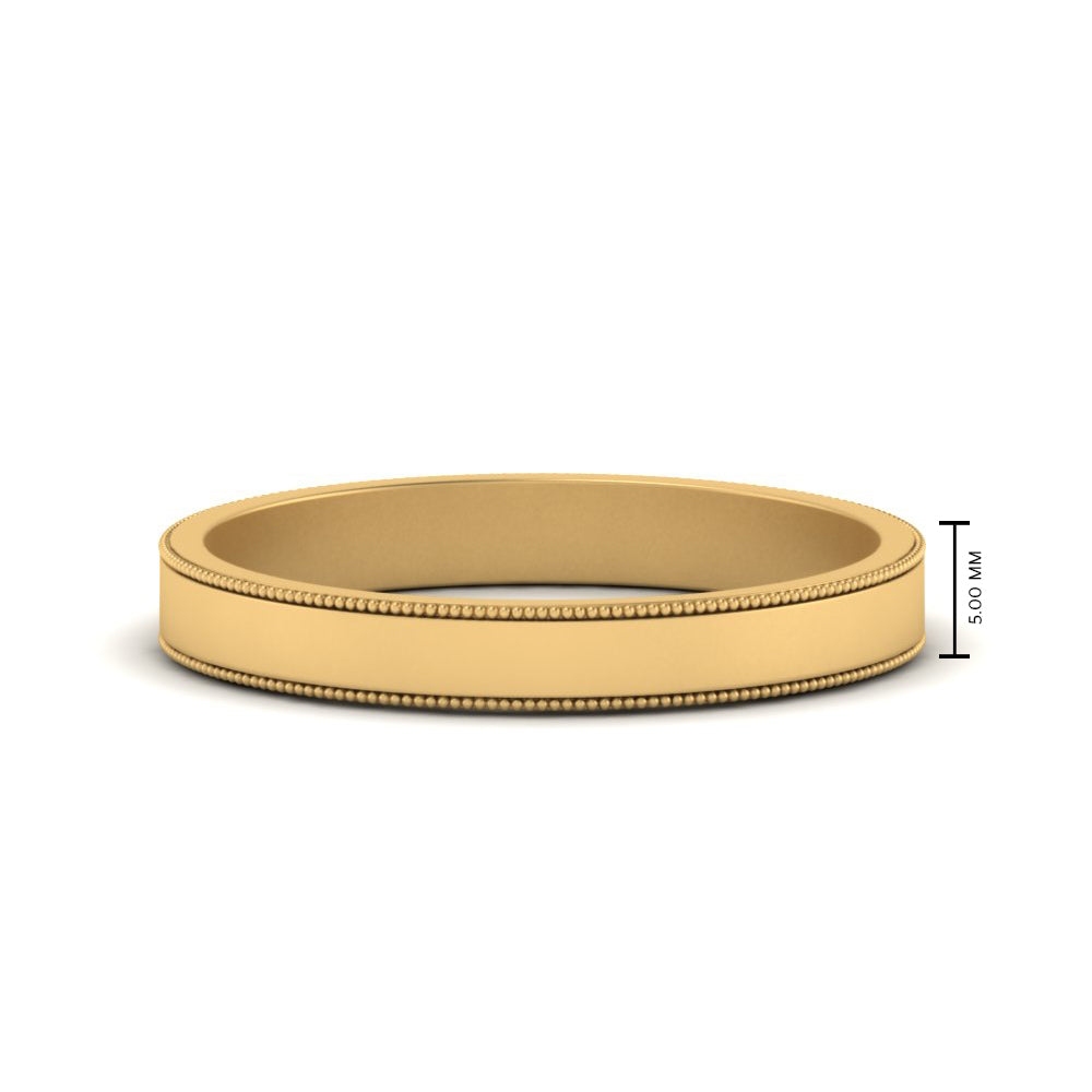 Flat Milgrain Stackable Mens Wedding Band In 14K Yellow Gold | Cuts & Carat