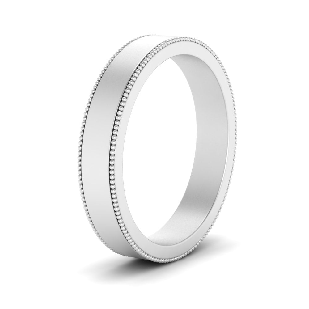 Flat Milgrain Stackable Mens Wedding Band In 14K White Gold | Cuts & Carat