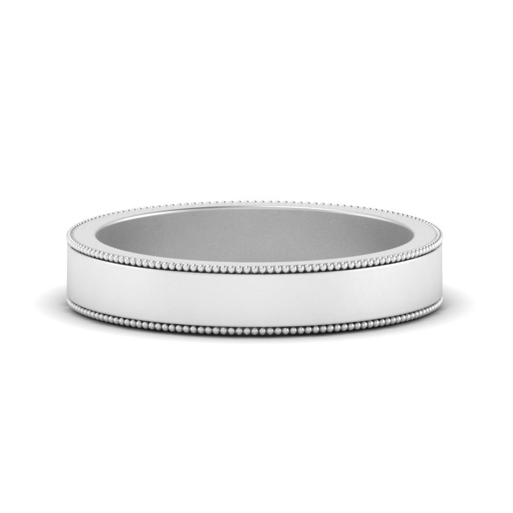 Flat Milgrain Stackable Mens Wedding Band In 14K White Gold | Cuts & Carat