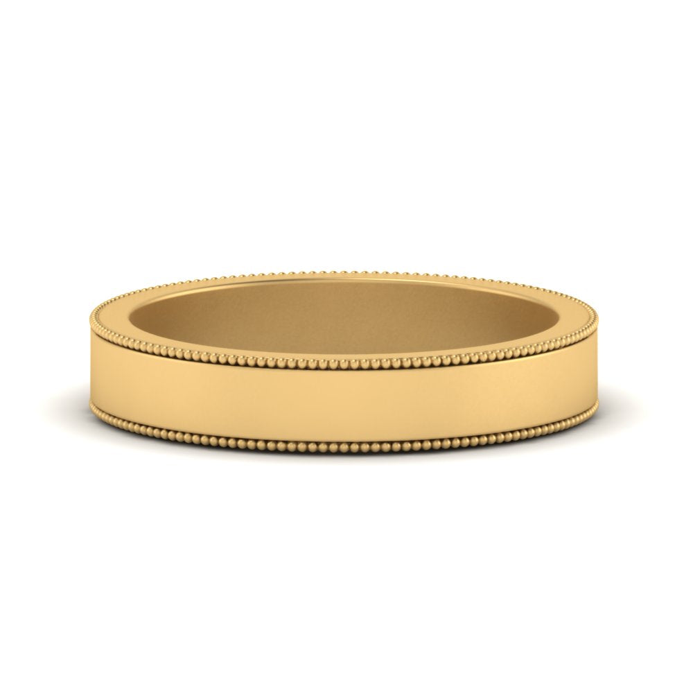 Flat Milgrain Stackable Mens Wedding Band In 14K Yellow Gold | Cuts & Carat