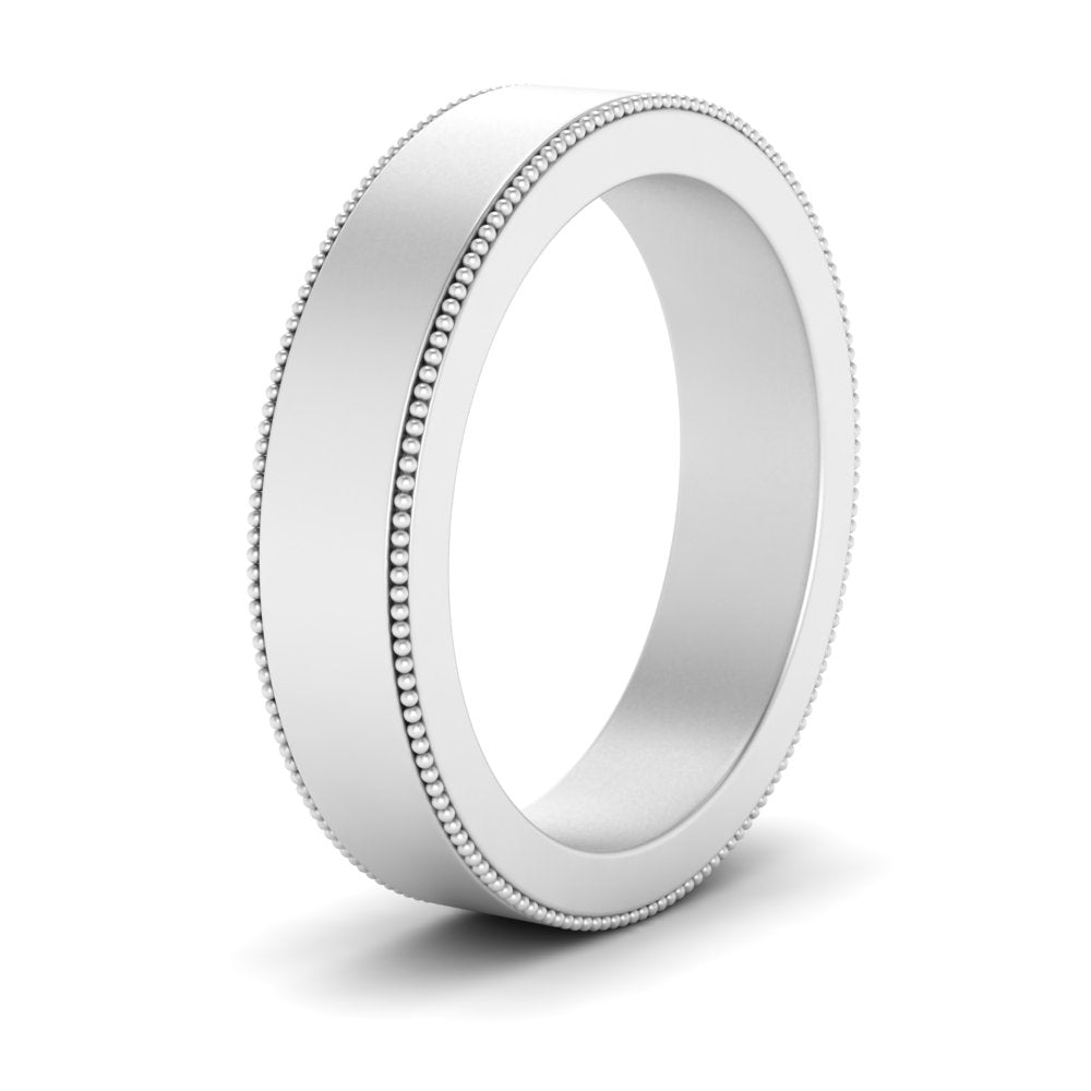 Flat Milgrain Stackable Mens Wedding Band In 14K White Gold | Cuts & Carat