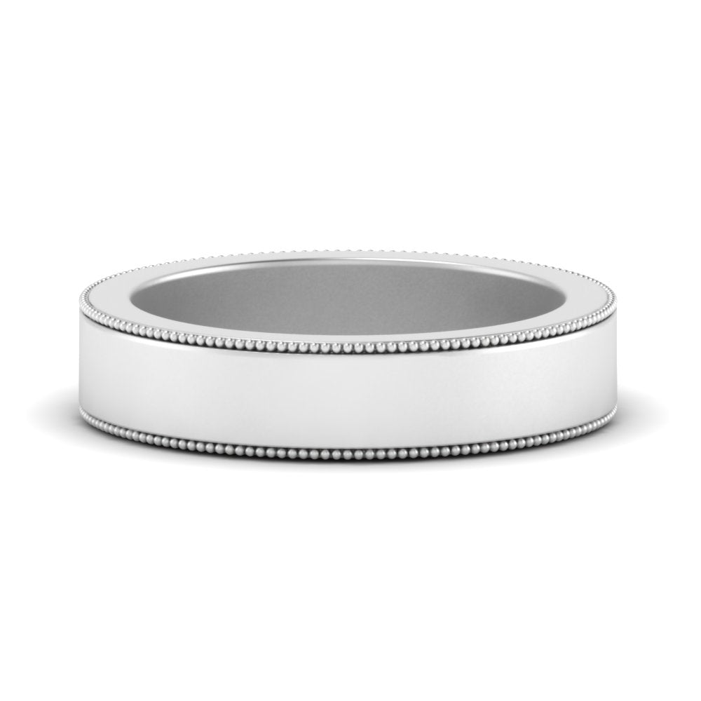 Flat Milgrain Stackable Mens Wedding Band In 14K White Gold | Cuts & Carat