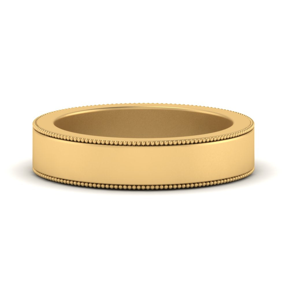 Flat Milgrain Stackable Mens Wedding Band In 14K Yellow Gold | Cuts & Carat