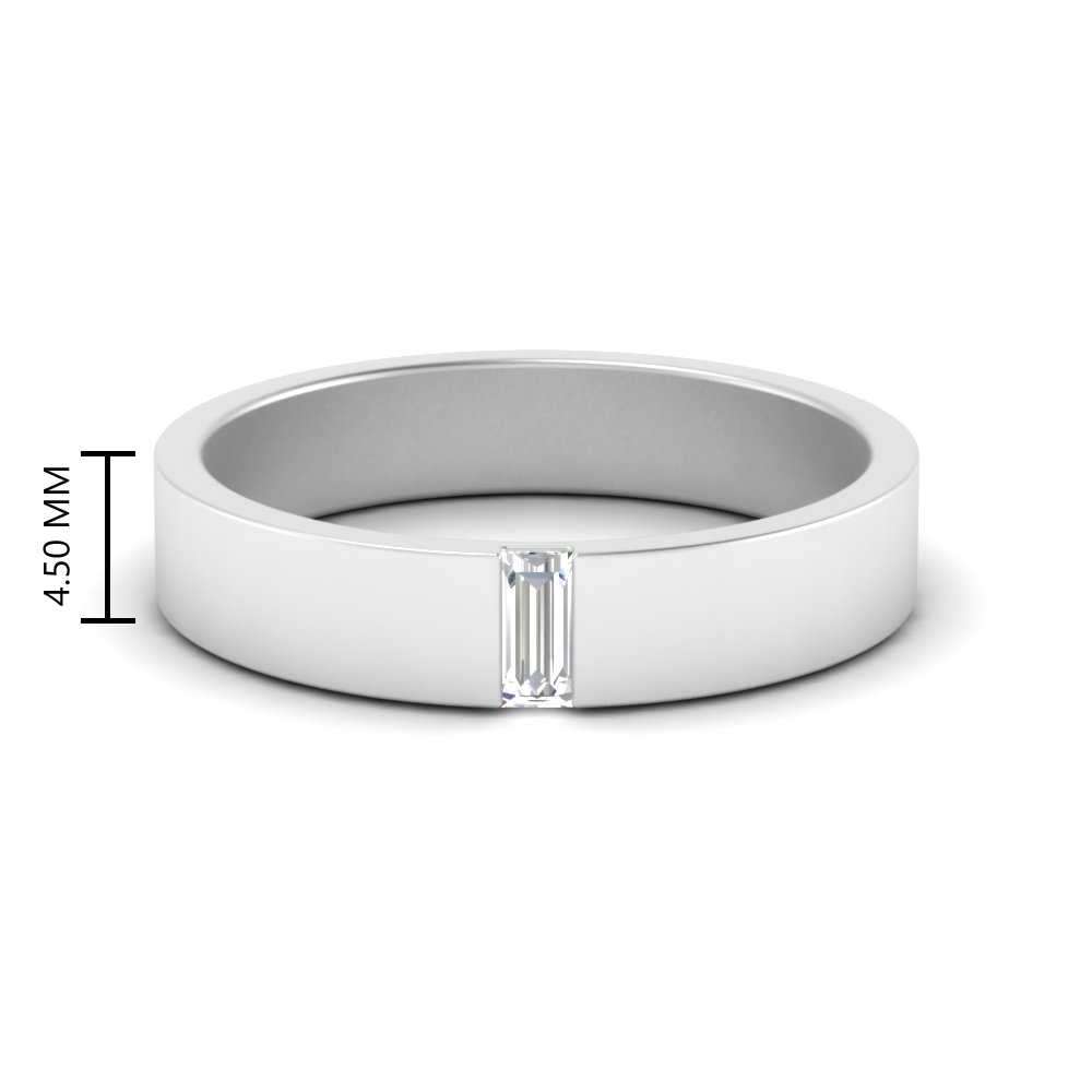 Flat Solitaire Straight Baguette Lab Diamond Wedding Band For Mens 14k Gold