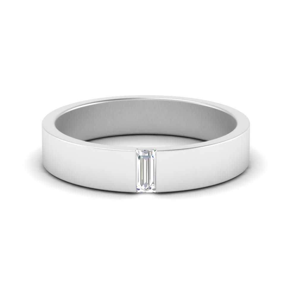 Flat Solitaire Straight Baguette Lab Diamond Wedding Band For Mens 14k Gold