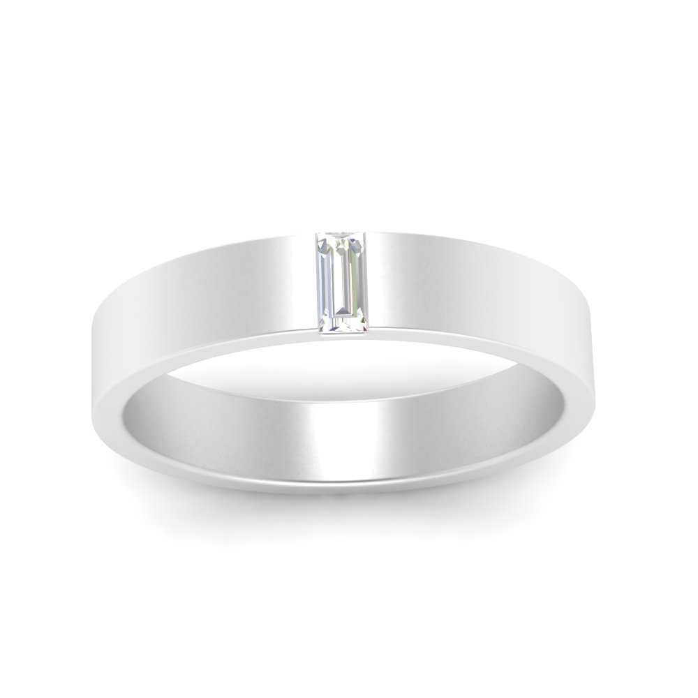 Flat Solitaire Straight Baguette Lab Diamond Wedding Band For Mens 14k Gold