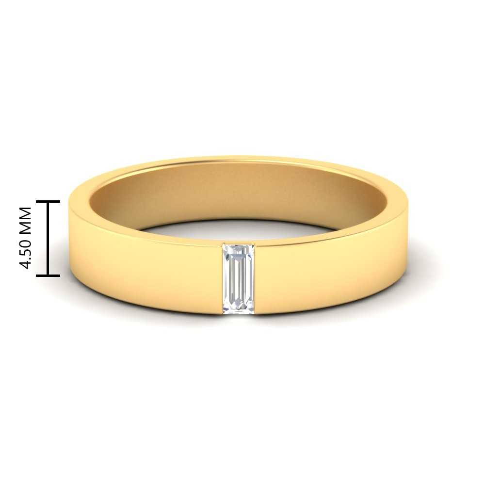 Flat Solitaire Straight Baguette Lab Diamond Wedding Band For Mens 14k Gold