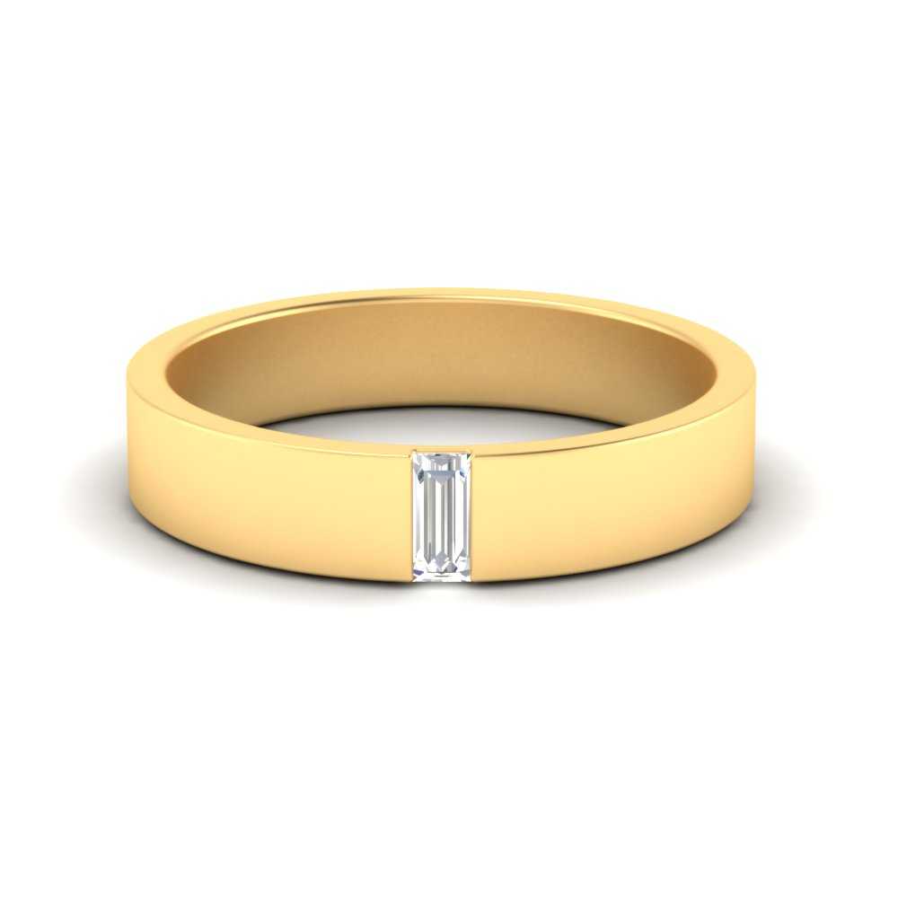 Flat Solitaire Straight Baguette Cut Lab Diamond Wedding Band For Mens 14k Yellow Gold|Cuts & Carat