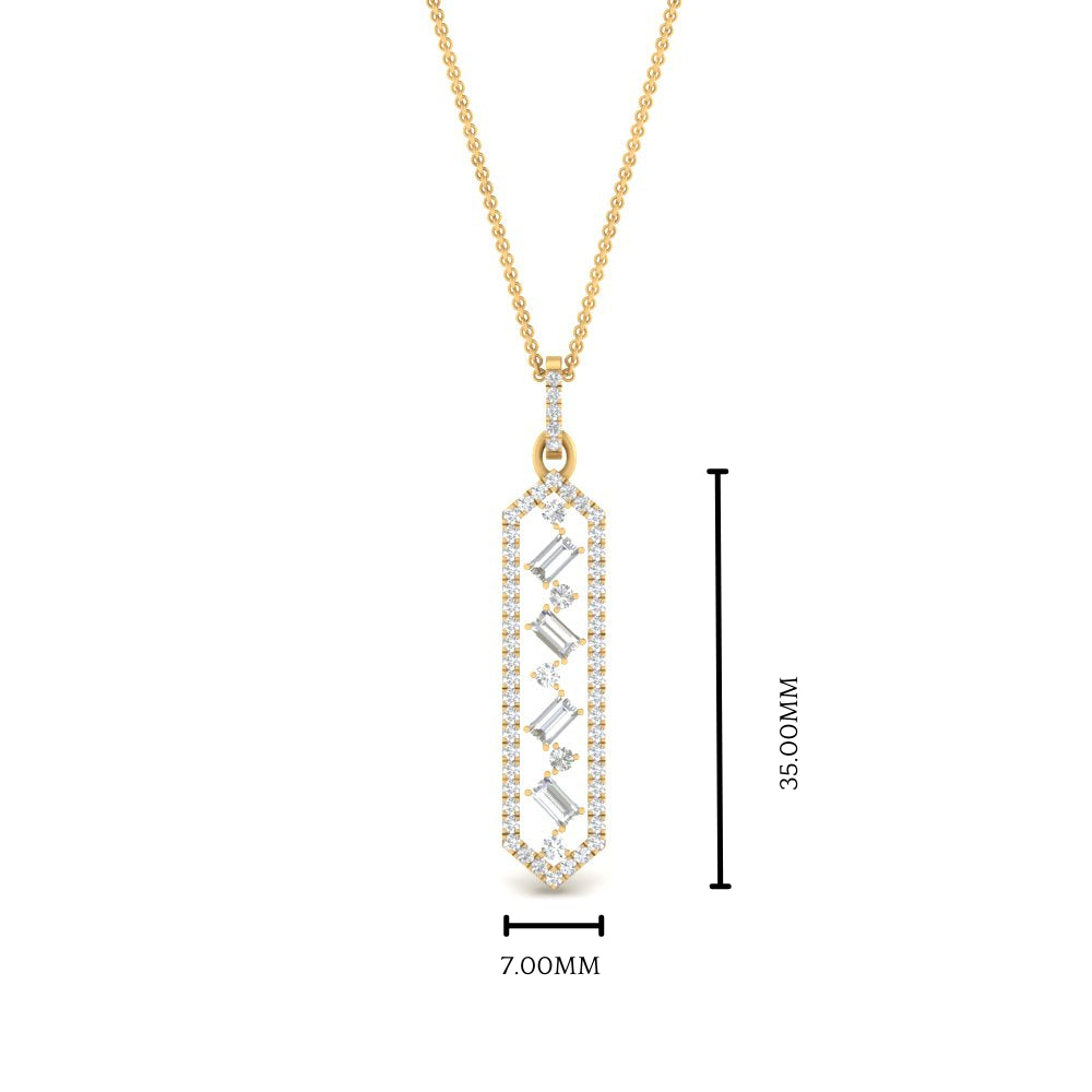 60 Ctw Round And Straight Baguette Cut Lab Diamond Floating Hexagon Pendant For Women 14K Gold