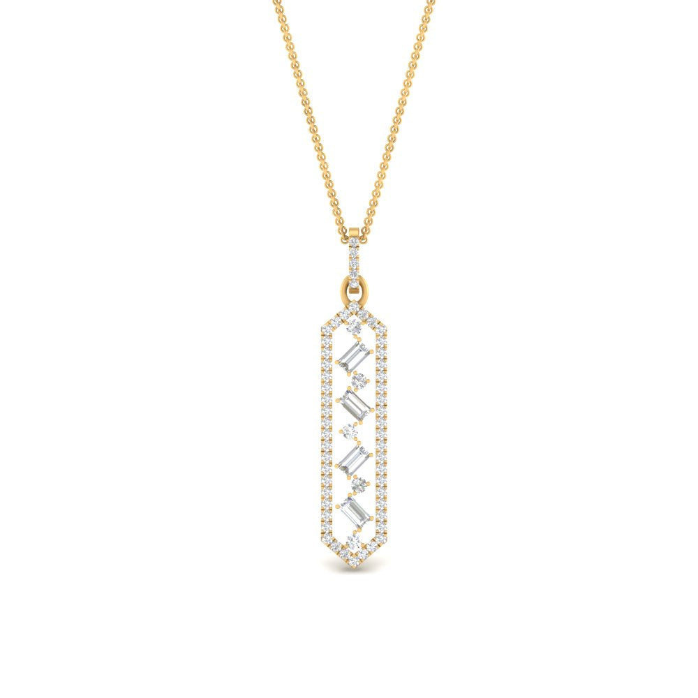 60 Ctw Round And Straight Baguette Cut Lab Diamond Floating Hexagon Pendant For Women 14K Gold