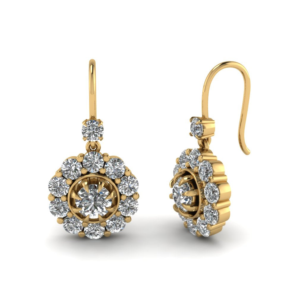 0.75 Carat Lab Diamond Floral Dangle Earring For Women 14K Gold