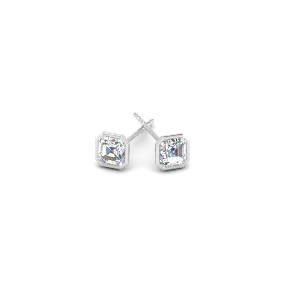 0.50 To 5 Carat Lab Diamond Asscher Stud Bezel Set Earring For Women 14K Gold