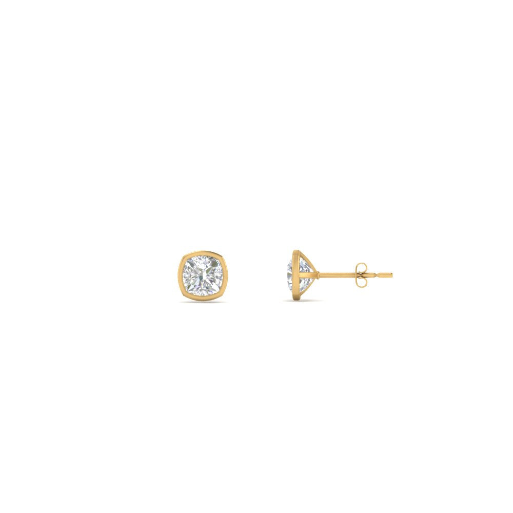 0.50 To 5 Carat Lab Diamond Cushion Stud Bezel Set Earring For Women 14K Gold