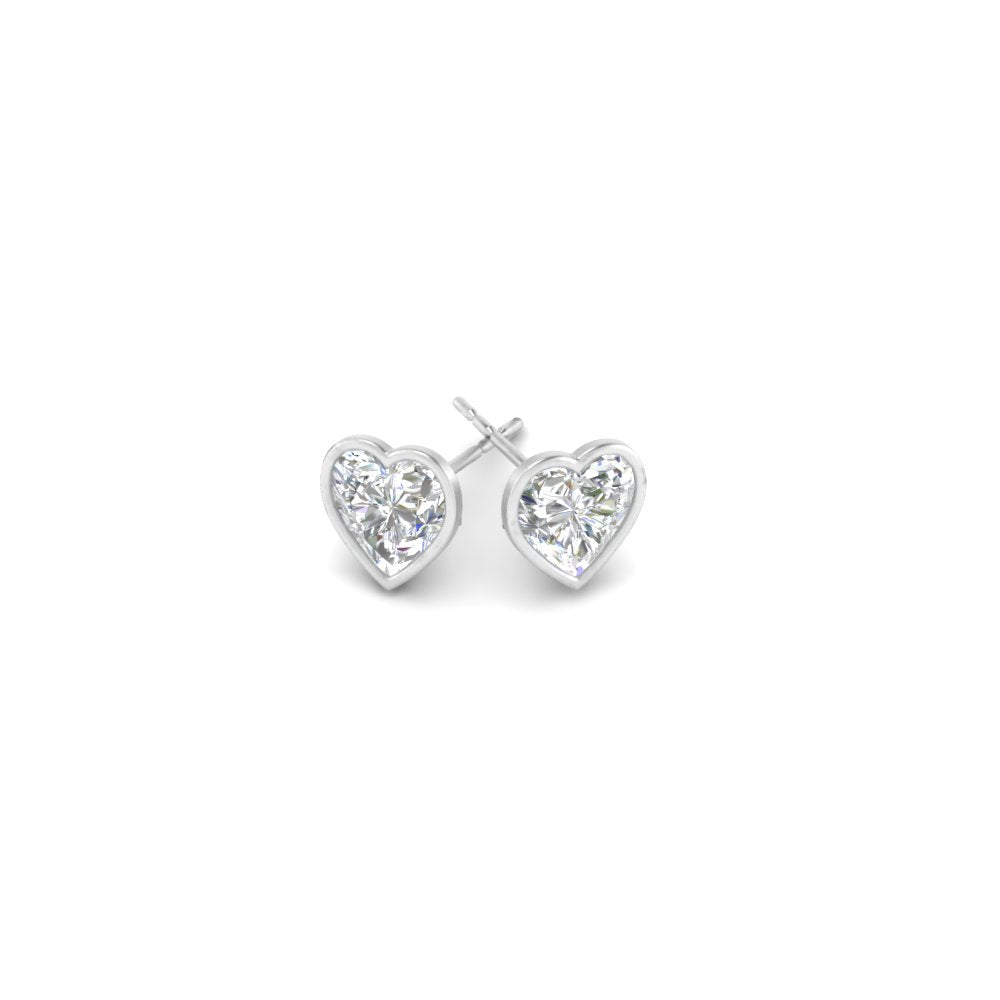 0.50 To 4 Carat Lab Diamond Heart Stud Bezel Set Earring For Women 14K Gold