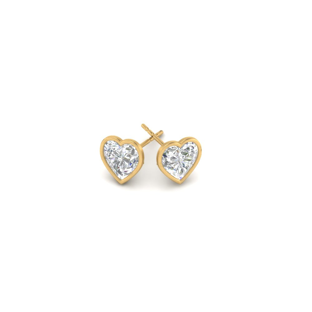 0.50 To 4 Carat Lab Diamond Heart Stud Bezel Set Earring For Women 14K Gold