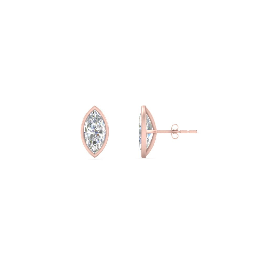 0.50 To 5 Carat Lab Diamond Marquise Stud Bezel Set Earring For Women 14K Gold