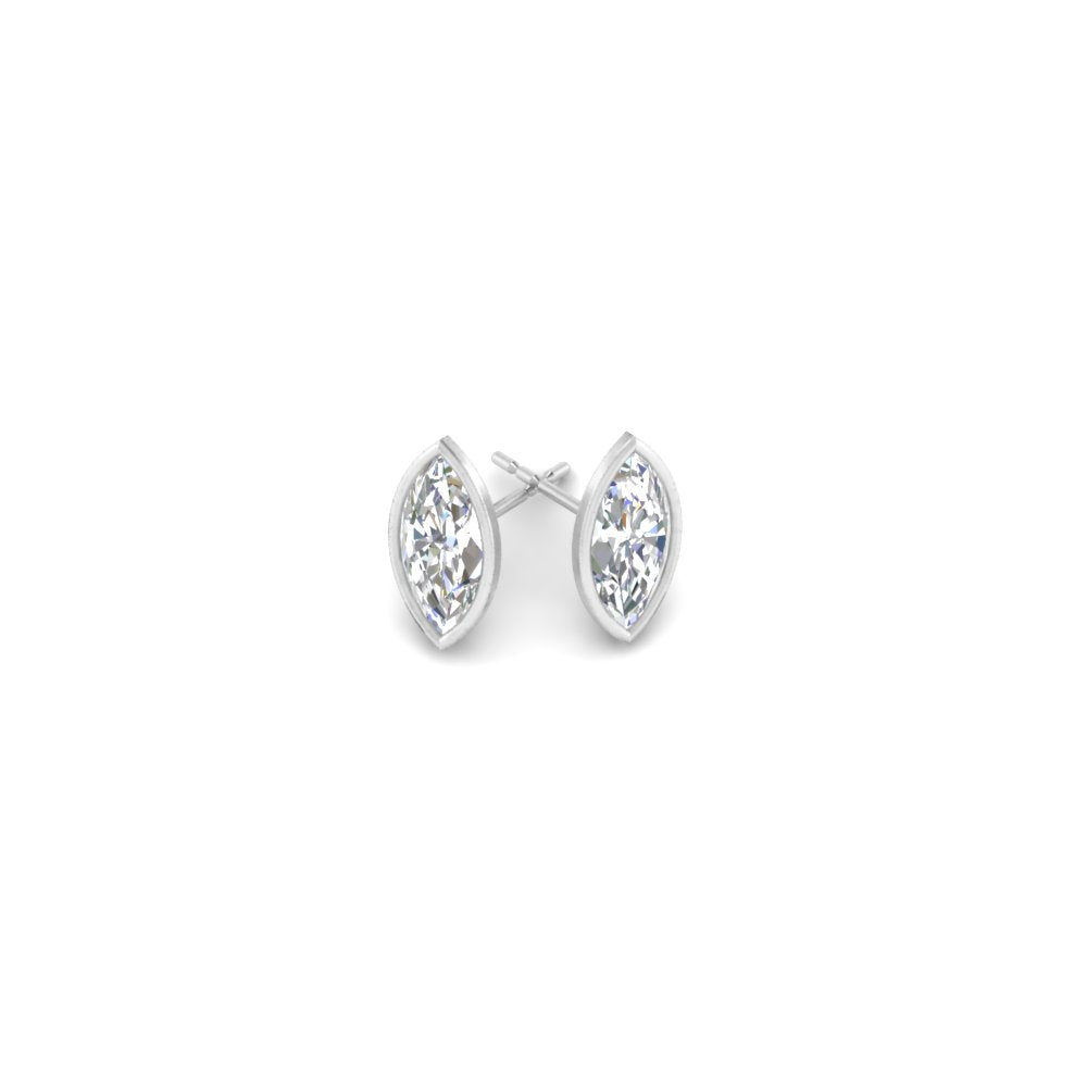 0.50 To 5 Carat Lab Diamond Marquise Stud Bezel Set Earring For Women 14K Gold