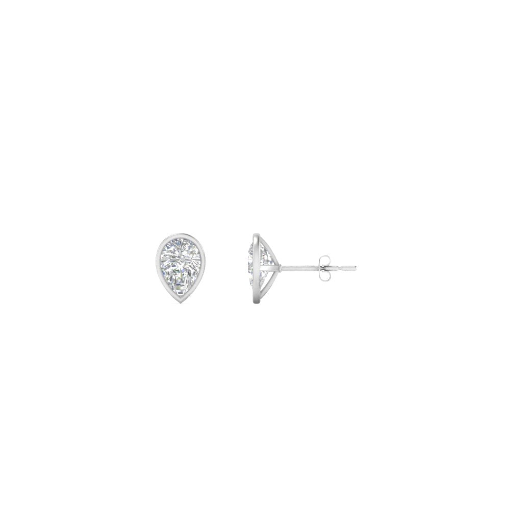 0.50 To 5 Carat Lab Diamond Pear Stud Bezel Set Earring For Women 14K Gold