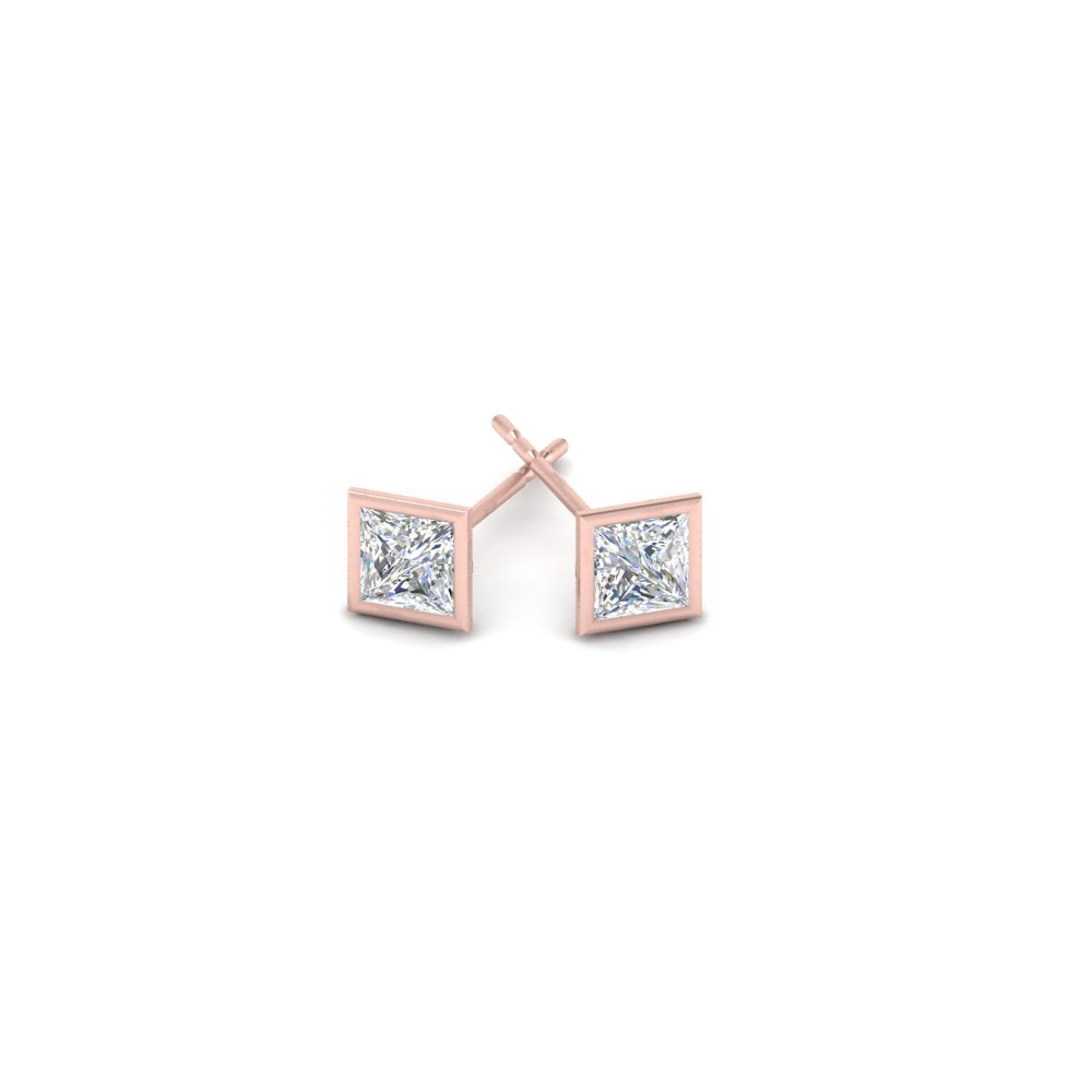 0.50 To 5 Carat Lab Diamond Square Stud Bezel Set Earring For Women 14K Gold