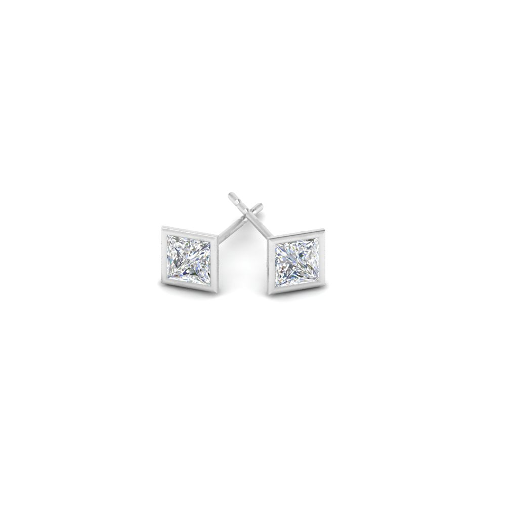 0.50 To 5 Carat Lab Diamond Square Stud Bezel Set Earring For Women 14K Gold