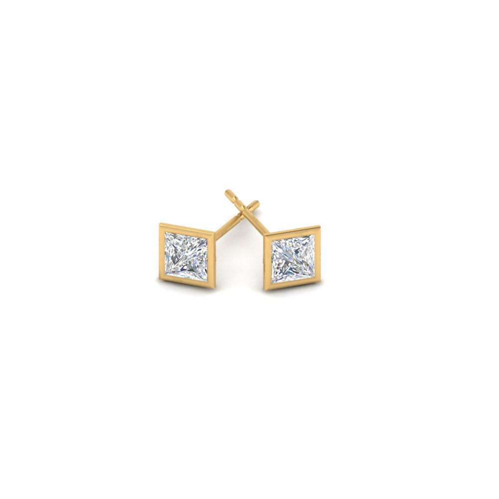 0.50 To 5 Carat Lab Diamond Square Stud Bezel Set Earring For Women 14K Gold