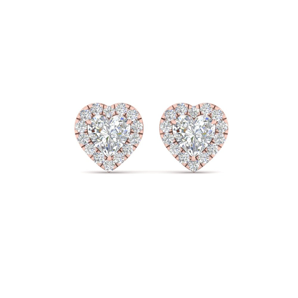 Heart Halo Lab Diamond Stud Earring For Women In 14K Gold