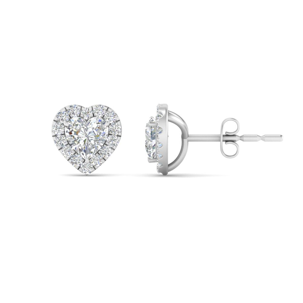 Heart Halo Lab Diamond Stud Earring For Women In 14K Gold