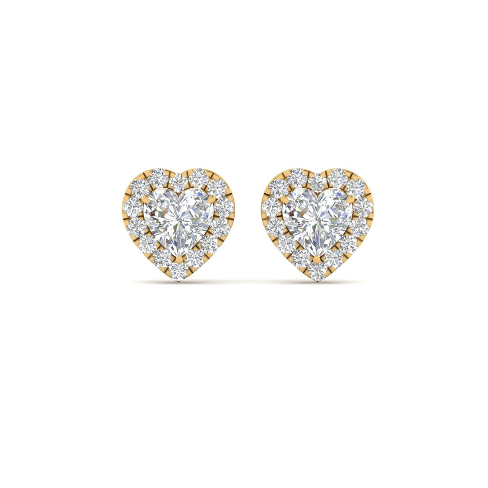 Halo Heart Stud Lab Diamond Earring For Women In 14K Yellow Gold | Cuts & Carat