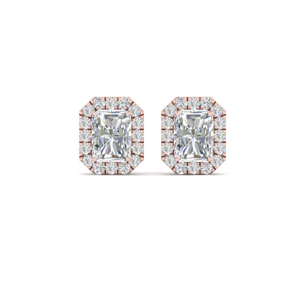 Radiant Cut Halo Lab Diamond Stud Earring For Women In 14K Rose Gold | Cuts & Carat