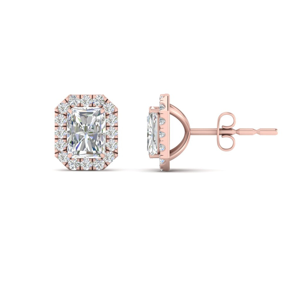 Radiant Cut Halo Lab Diamond Stud Earring For Women In 14K Rose Gold | Cuts & Carat