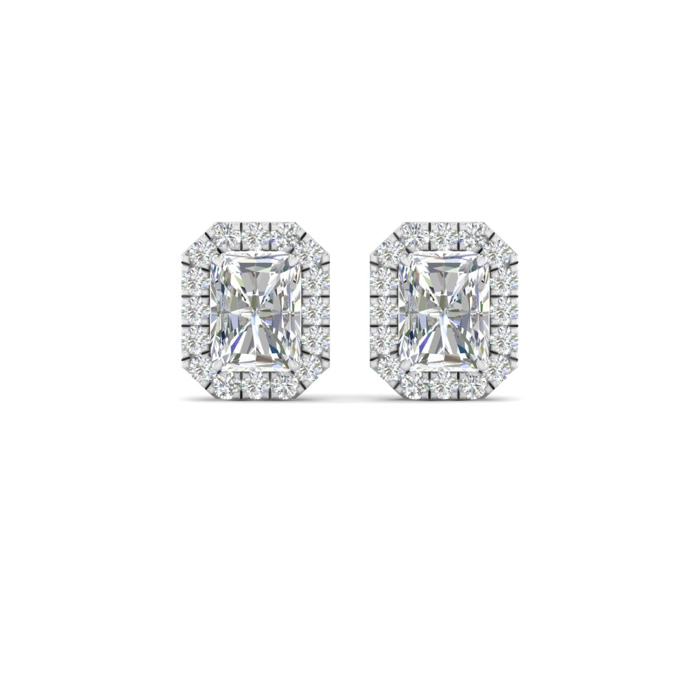 Radiant Cut Halo Lab Diamond Stud Earring For Women In 14K White Gold | Cuts & Carat