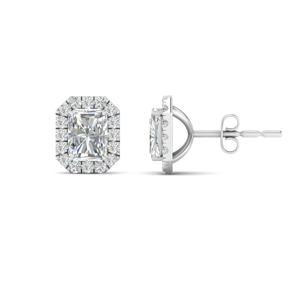 Radiant Cut Halo Lab Diamond Stud Earring For Women In 14K White Gold | Cuts & Carat