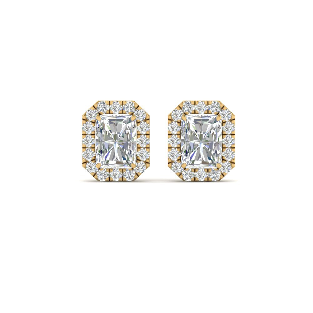 Radiant Cut Halo Lab Diamond Stud Earring For Women In 14K Yellow Gold | Cuts & Carat