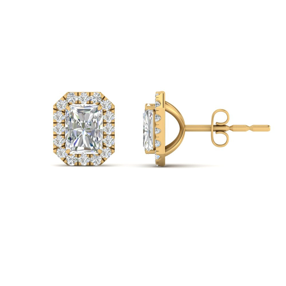 Radiant Cut Halo Lab Diamond Stud Earring For Women In 14K Yellow Gold | Cuts & Carat