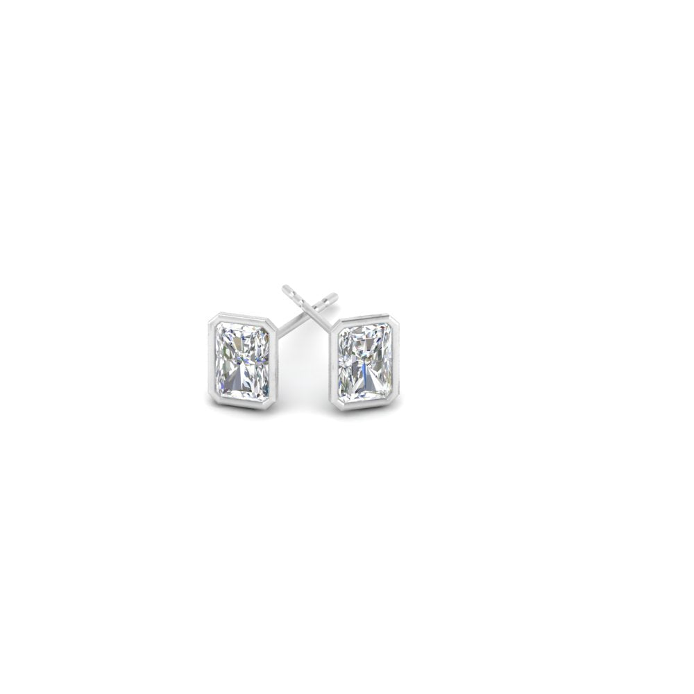 0.50 To 4 Carat Lab Diamond Radiant Stud Bezel Set Earring For Women 14K Gold