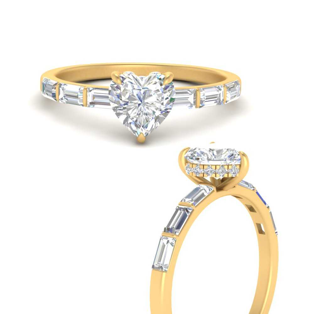 Lab Grown Heart Cut Diamond Halo Engagement Rings 14K Yellow Gold