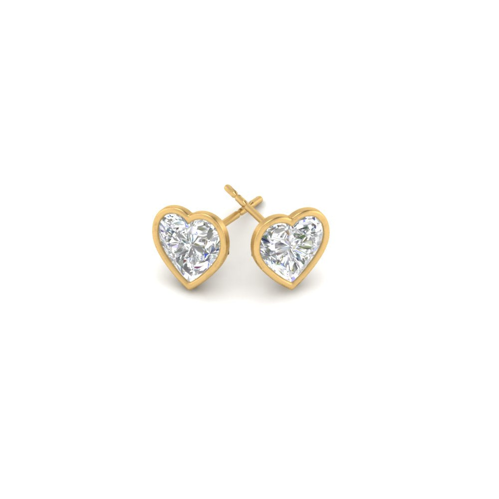 0.50 To 4 Carat Lab Diamond Heart Stud Bezel Set Earring For Women 14K Gold